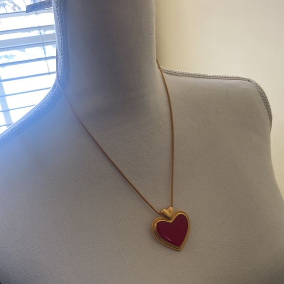 NWT Anne Klein brished gold necklace and earrings red hearts